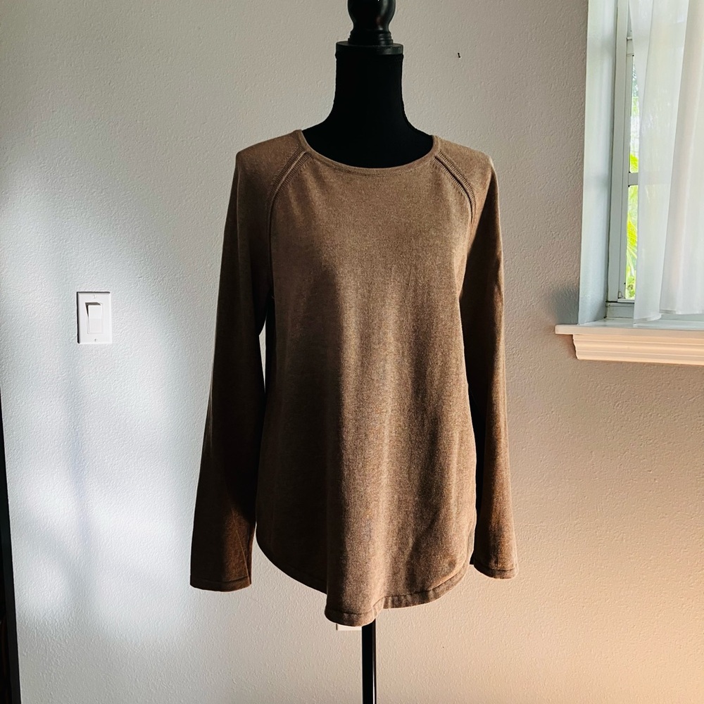 Jeanne Pierre brown 100% cotton long sleeve round neck sweater size L pre-owned
